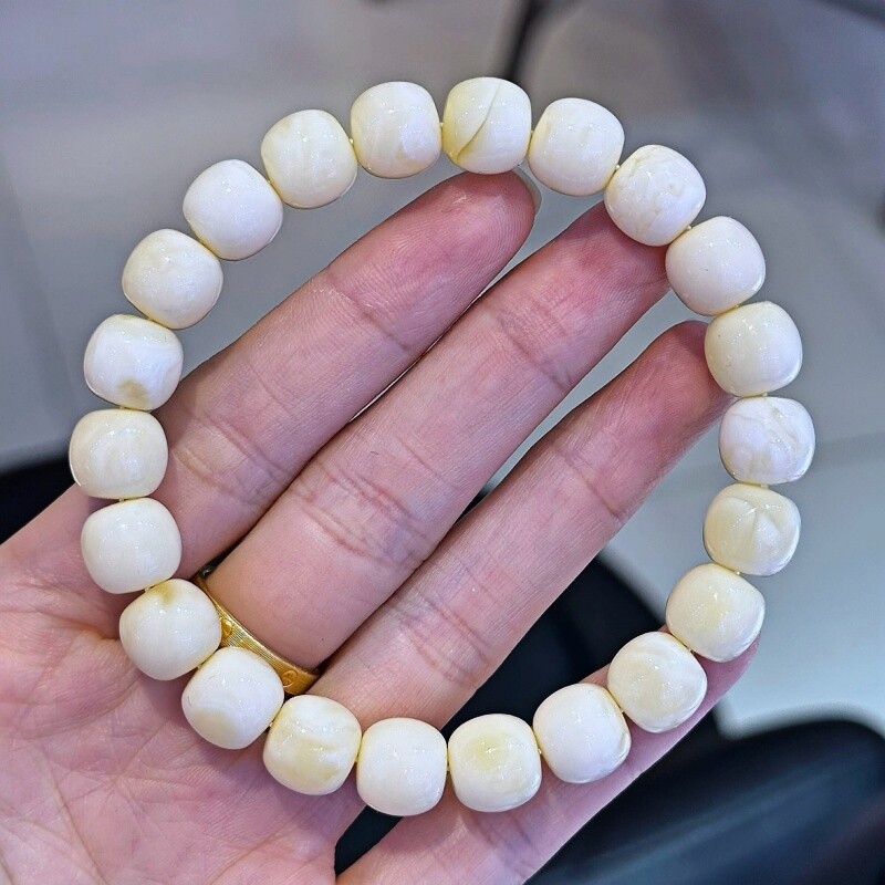 正品天然俄料满蜡浓白蜡蜜蜡10mm高桩老型手链单圈文玩珠宝饰品