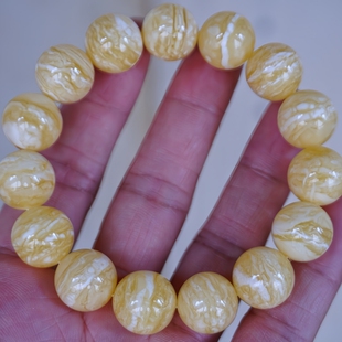 正品 天然俄料精品虎皮纹瓷白花蜡蜜蜡14mm手串文玩收藏珠宝饰品