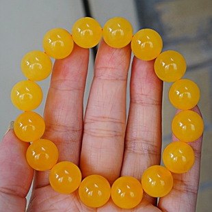 正品 天然俄料蜜蜡精品焦皮料满蜜鸡油黄13mm圆珠手串文玩珠宝饰品