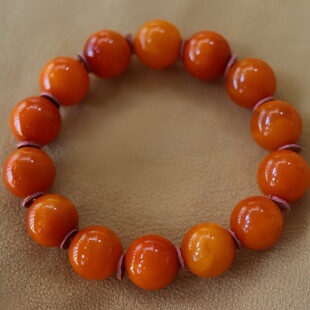 正品 文玩珠宝饰品 天然俄料精品满蜡老红花蜡蜜蜡14mm手串男女款