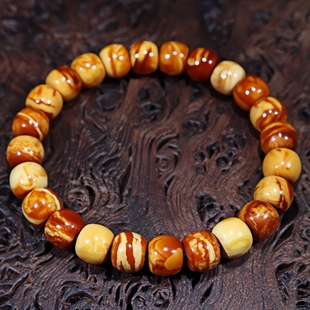 正品 天然俄料石膏蜡老花蜡蜜蜡9mm老型鼓珠手链文玩百搭珠宝饰品