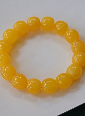 正品天然俄料原矿鸡油黄蜜蜡14mm老型手串男款单圈文玩珠宝饰品