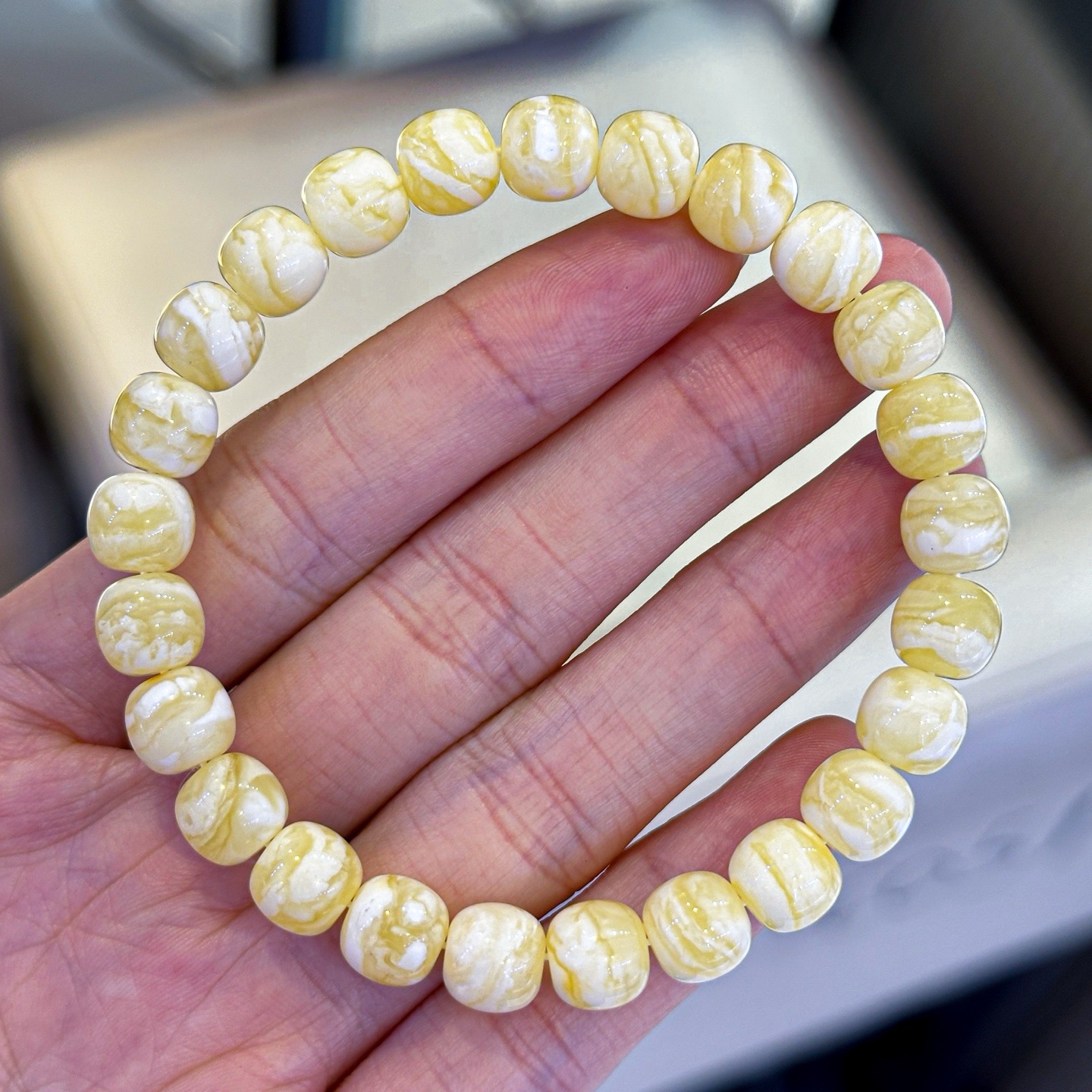 正品天然俄料精品浓白蜡虎皮千层雪蜜蜡8mm老型手链文玩珠宝饰品