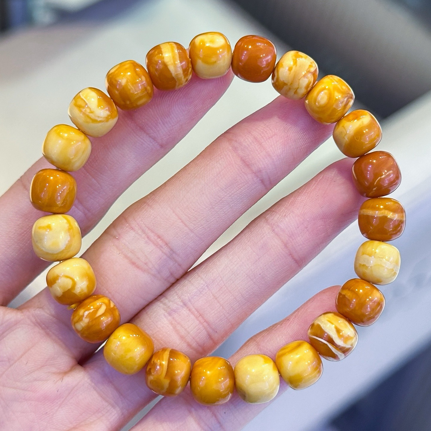 正品天然俄料精品老花蜡蜜蜡8.8mm老型手链女款文玩潮流珠宝饰品