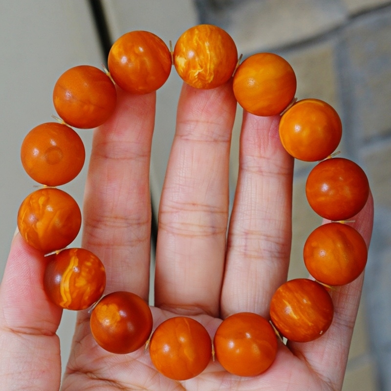 正品天然俄料蜜蜡精品老花蜡15mm圆珠手串男款文玩收藏珠宝饰品