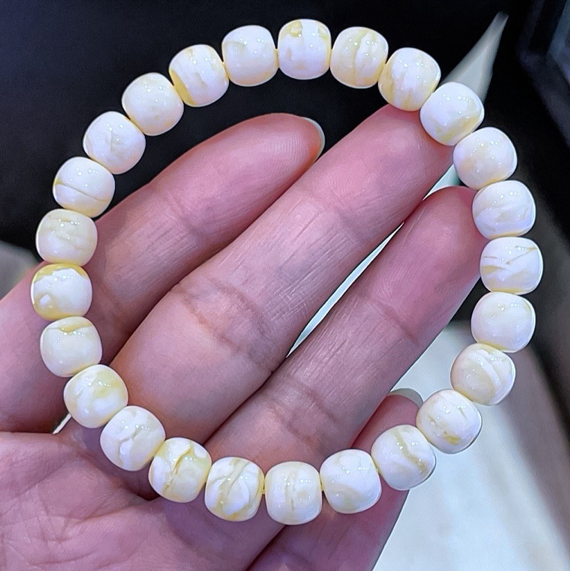 正品天然俄料精品虎皮千层雪瓷白蜡蜜蜡8mm老型手链文玩珠宝饰品