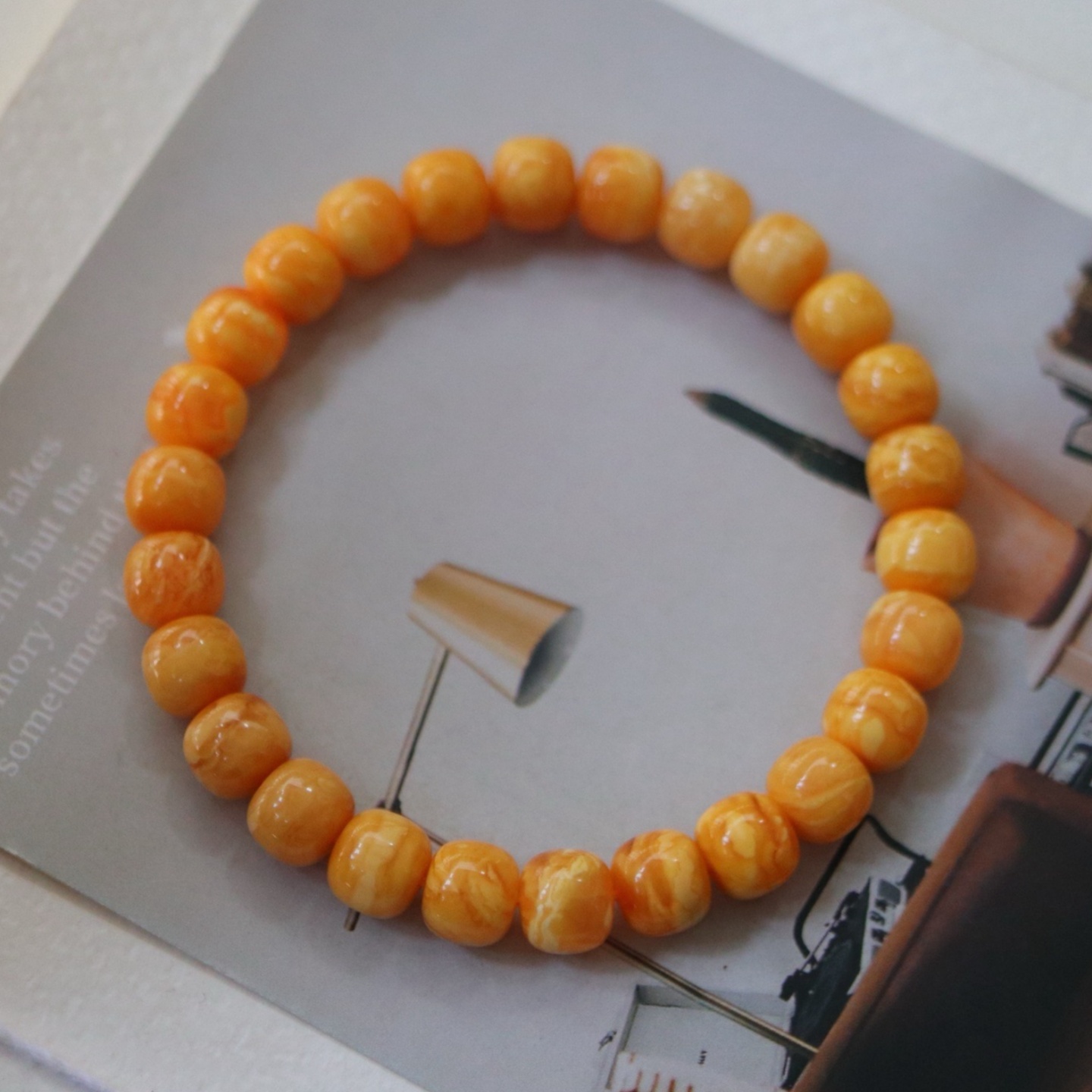 正品天然俄料高品质老蜡蜜蜡8.8mm老型单圈手链女款文玩珠宝饰品