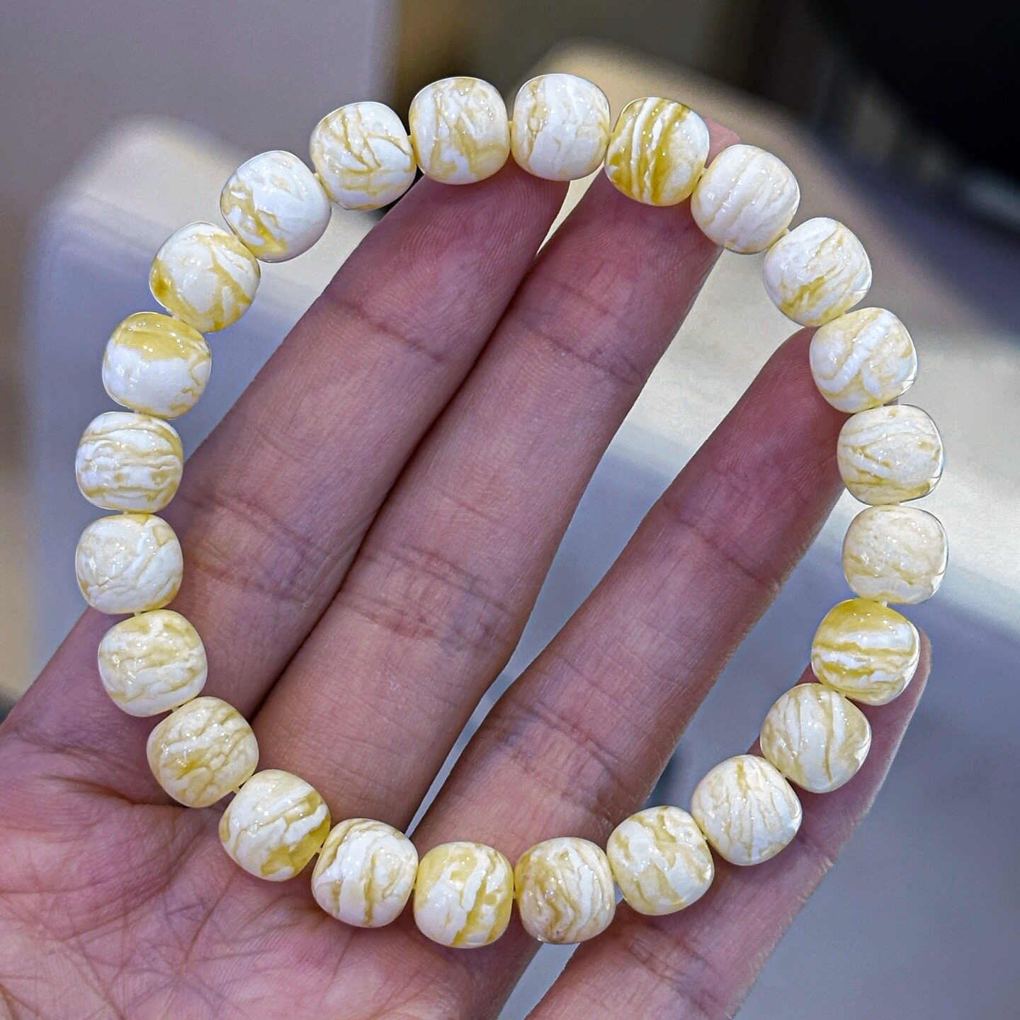 正品天然俄料瓷白虎皮纹蜜蜡8.5mm老型手链女款文玩收藏珠宝饰品