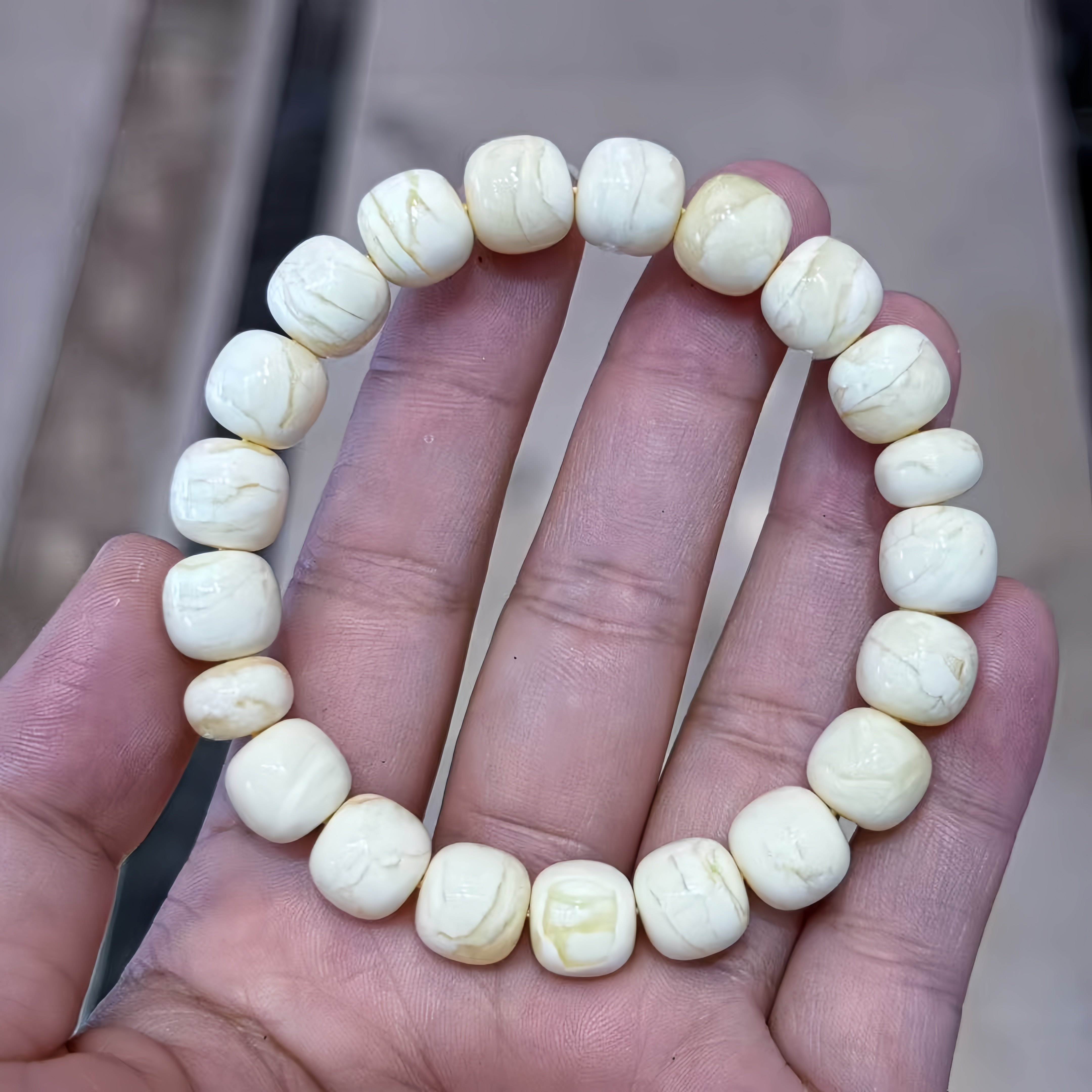 正品天然俄料精品瓷白虎皮纹蜜蜡10mm老型手链文玩收藏珠宝饰品