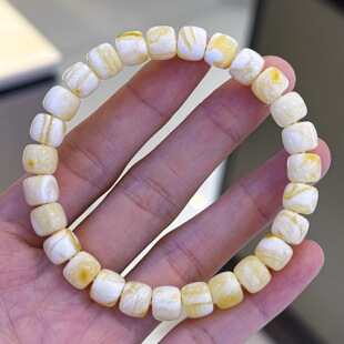 正品 文玩百搭珠宝饰品 天然俄料精品浓白妖花蜜蜡8mm老型手链女款