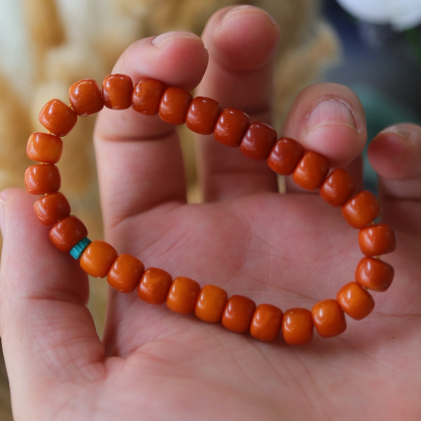 正品天然俄料精品红花蜡蜜蜡7.8mm老型单圈手链女款文玩珠宝饰品