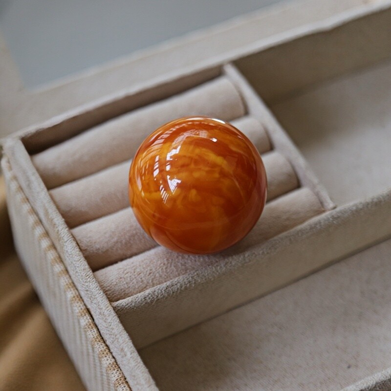 正品天然俄料满蜡老红花蜡蜜蜡39.2mm圆珠吊坠单珠文玩珠宝饰品