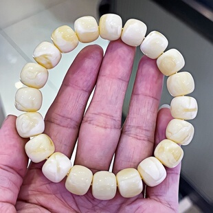 正品 天然俄料高品质白花蜡蜜蜡11.7mm老型手串文玩百搭珠宝饰品