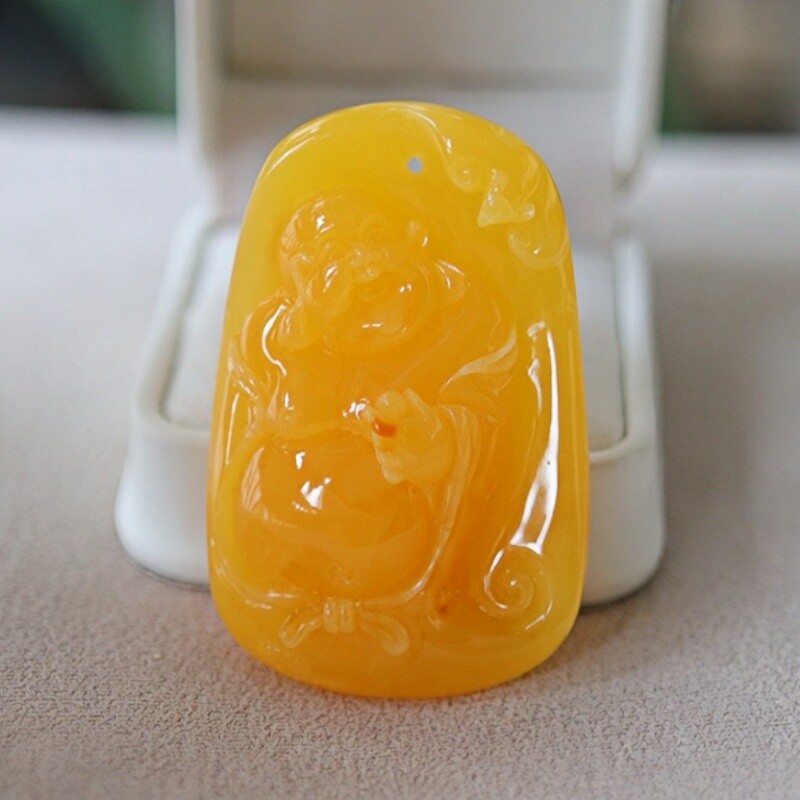 正品天然俄料蜜蜡高品质满蜡 弥勒佛 吊坠挂件文玩收藏珠宝饰品