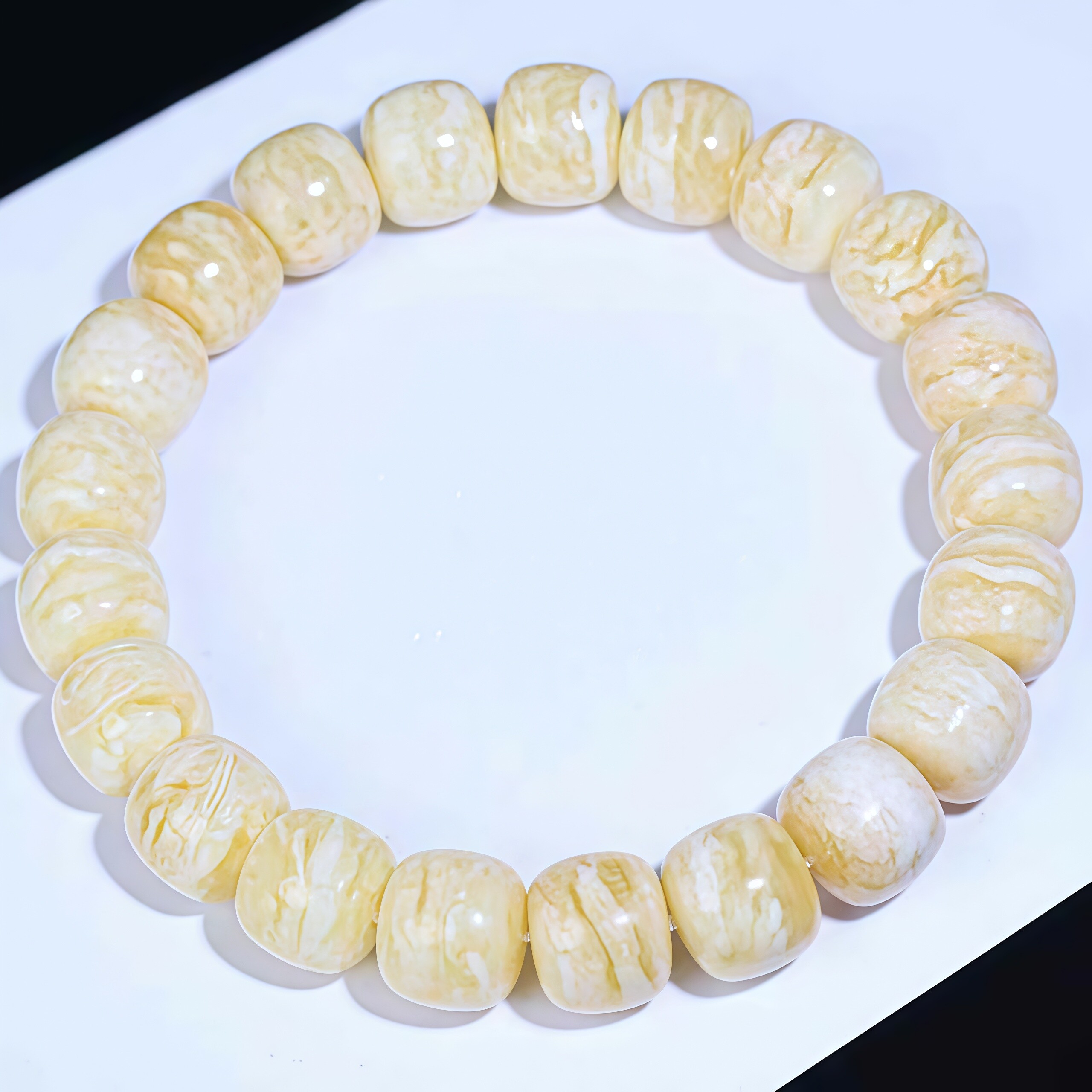 正品天然俄料蜜蜡手串瓷白虎皮纹老型珠10mm手链孤品文玩珠宝饰品