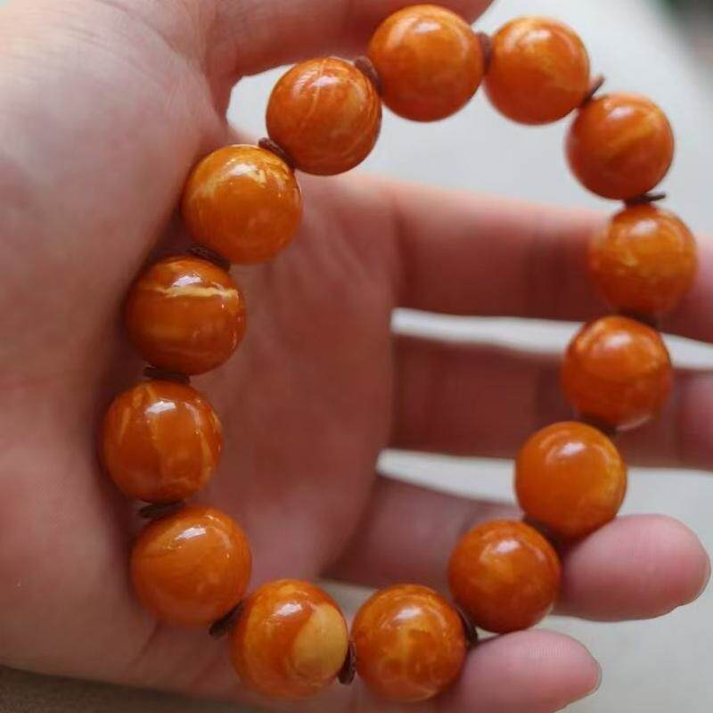 正品天然琥珀俄料蜜蜡老蜡满蜡红花蜡16手串男款手链收藏珠宝饰品