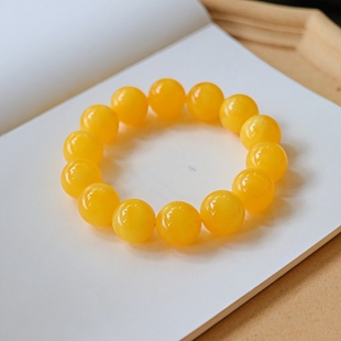 正品 文玩珠宝饰品 天然俄料蜜蜡精品焦皮料鸡油黄18mm圆珠手串男款