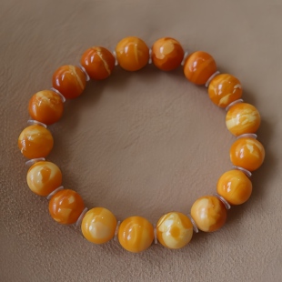 正品 手串文玩收藏珠宝饰品 天然俄料高品质老花蜡蜜蜡11mm圆珠女款