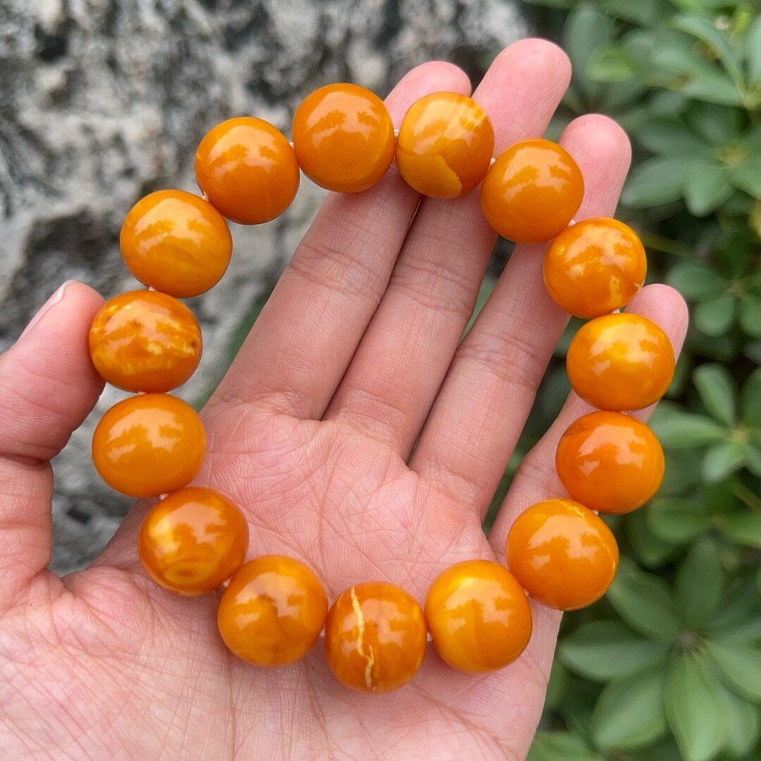 正品天然俄料蜜蜡老红皮蜡16mm苹果珠手串男款文玩收藏珠宝饰品