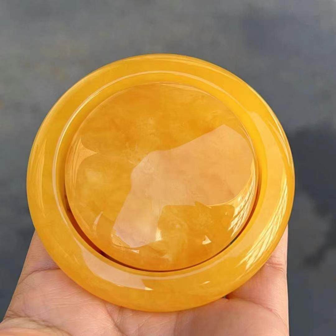 正品天然俄料蜜蜡高品质满蜡鸡油红圈口60mm手镯女款收藏珠宝饰品