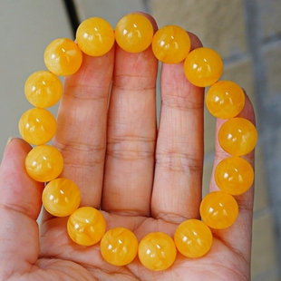 正品 天然俄料蜜蜡精品焦皮料满蜡鸡油黄12mm手串文玩收藏珠宝饰品
