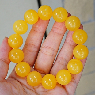 正品 天然俄料蜜蜡精品满蜡鸡油黄15mm手串文玩收藏工艺珠宝饰品