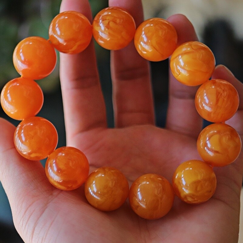 正品天然俄料原矿满蜡老蜡蜜蜡19mm圆珠手链男款单圈收藏珠宝饰品