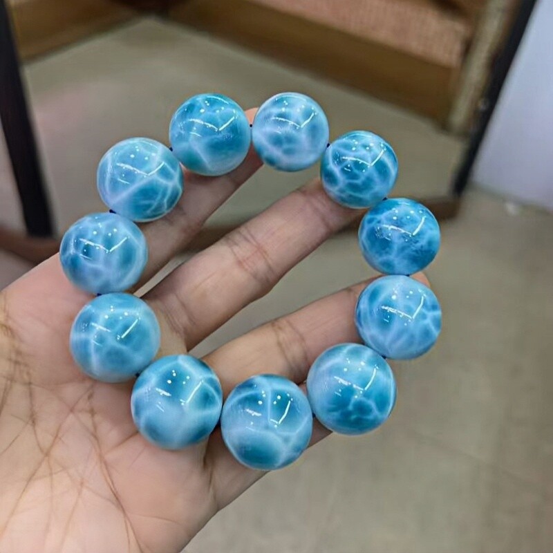 正品天然多米尼加玉化冰种海纹石20mm圆珠手串龟背纹手链珠宝饰品