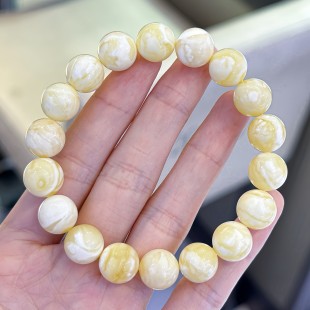 正品 手链文玩收藏珠宝饰品 天然俄料高品质白花蜡蜜蜡11mm圆珠女款