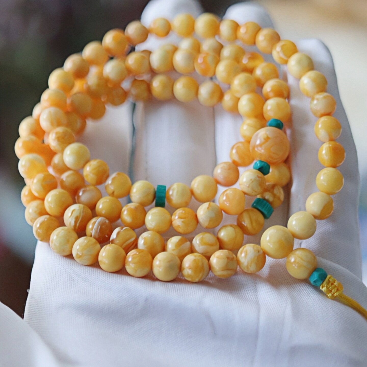 正品天然俄料高品质小年份白蜡蜜蜡6mm圆珠108颗念珠手串珠宝饰品