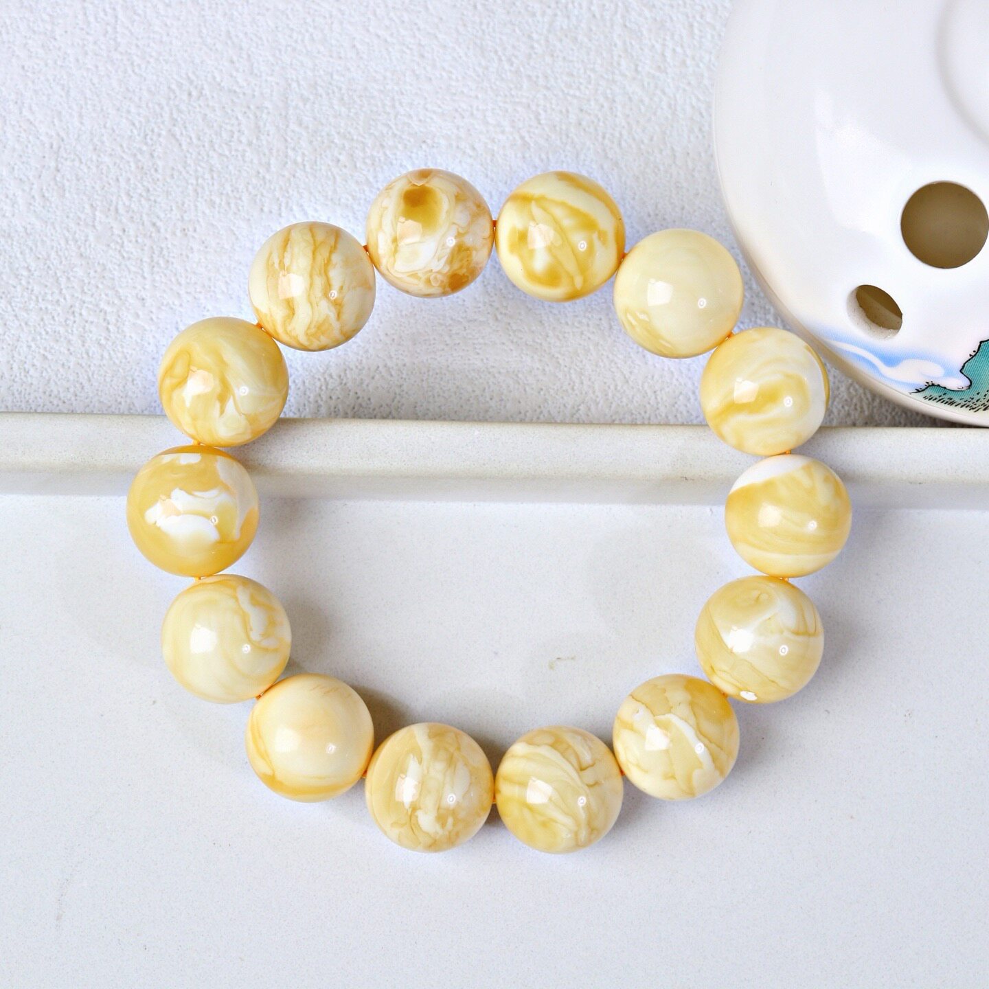 正品天然俄料蜜蜡精品瓷白花15.2mm圆珠手串男款文玩收藏珠宝饰品