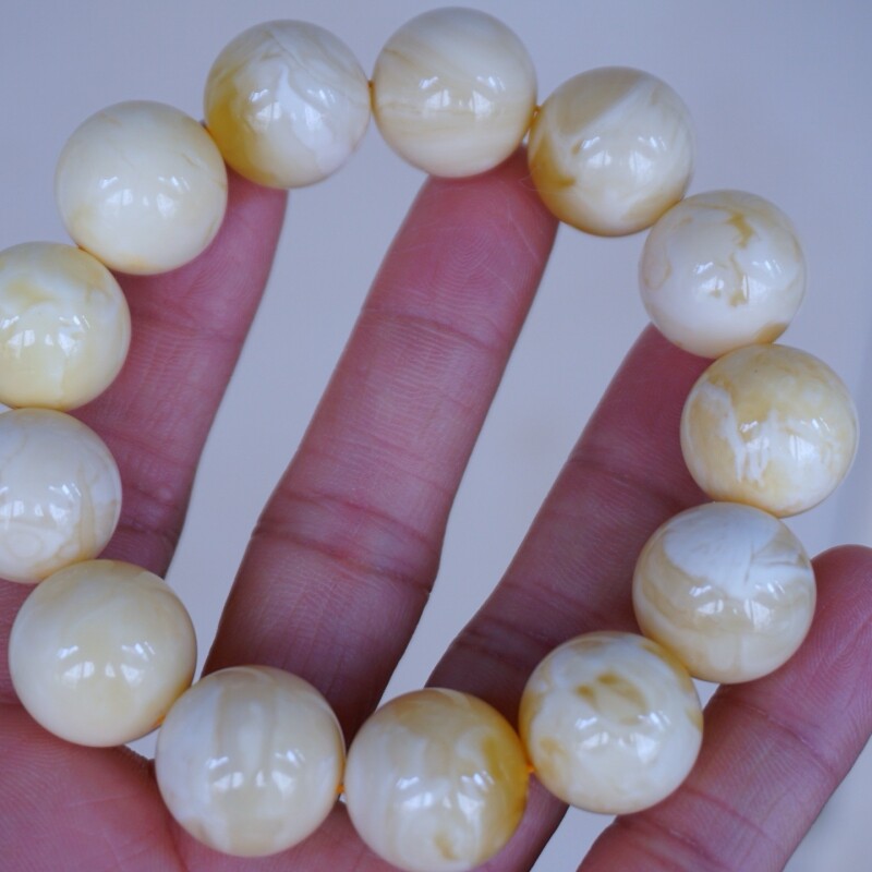 正品天然俄料高品质白花蜡蜜蜡18mm圆珠男款手串文玩收藏珠宝饰品
