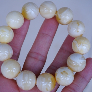 正品 手串文玩收藏珠宝饰品 天然俄料高品质白花蜡蜜蜡18mm圆珠男款