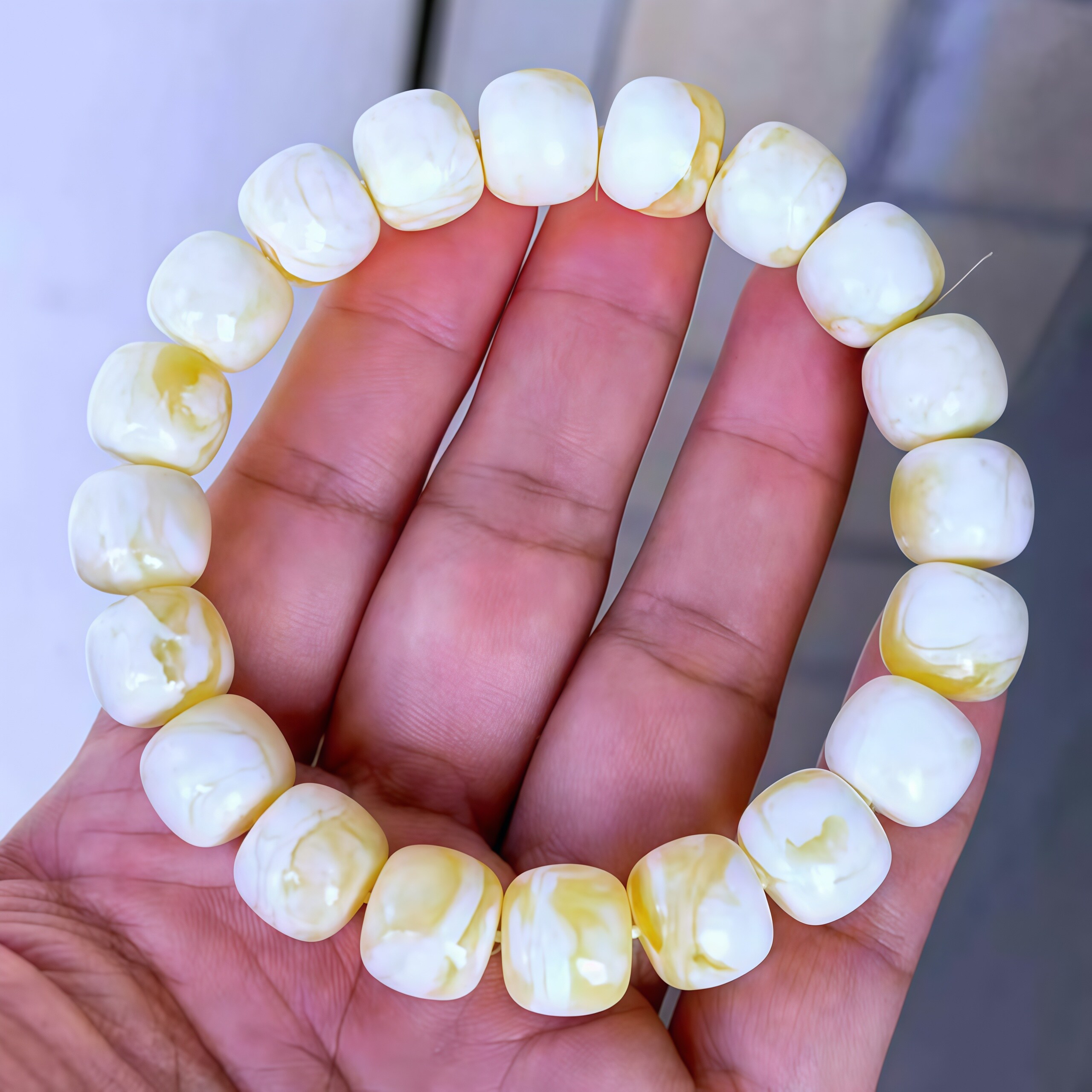 正品天然俄料蜜蜡手串瓷白妖花纹老型珠11mm手链收藏文玩珠宝饰品