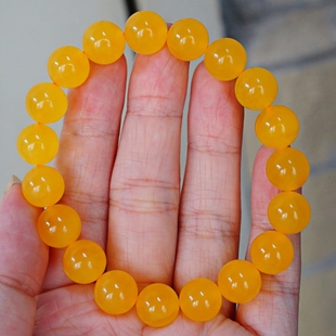 正品 天然俄料蜜蜡精品焦皮料满蜜鸡油黄10mm圆珠手串文玩珠宝饰品
