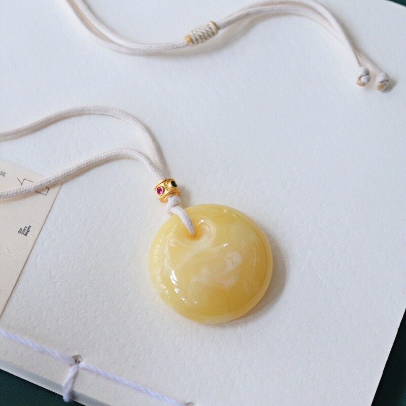 正品天然俄料白花奶白蜡蜜蜡 平安扣 吊坠女款文玩时尚珠宝饰品