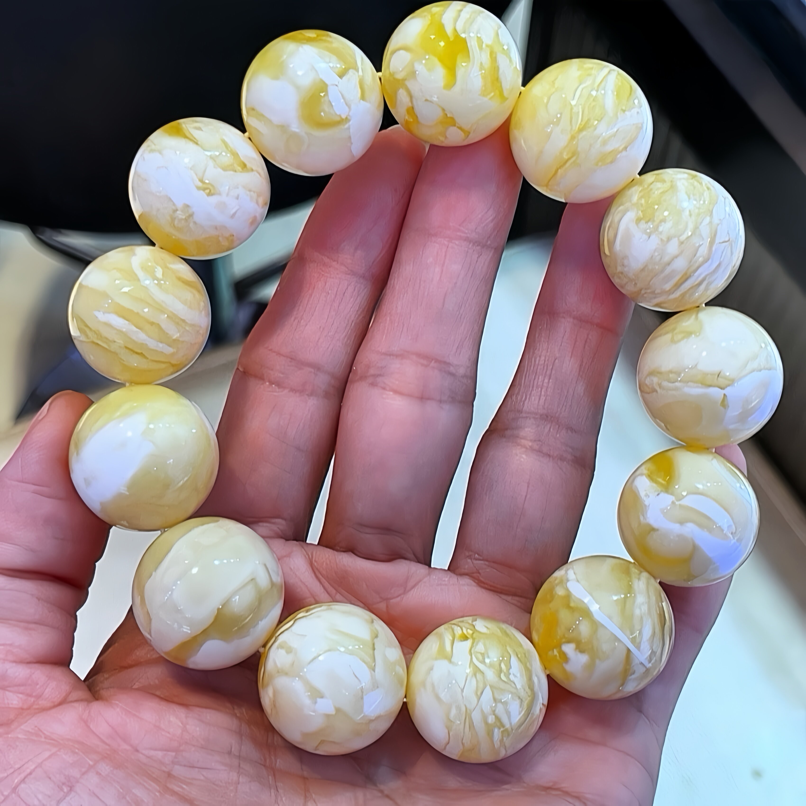 正品天然俄料精品瓷白妖花蜜蜡19mm圆珠男款手串文玩收藏珠宝饰品