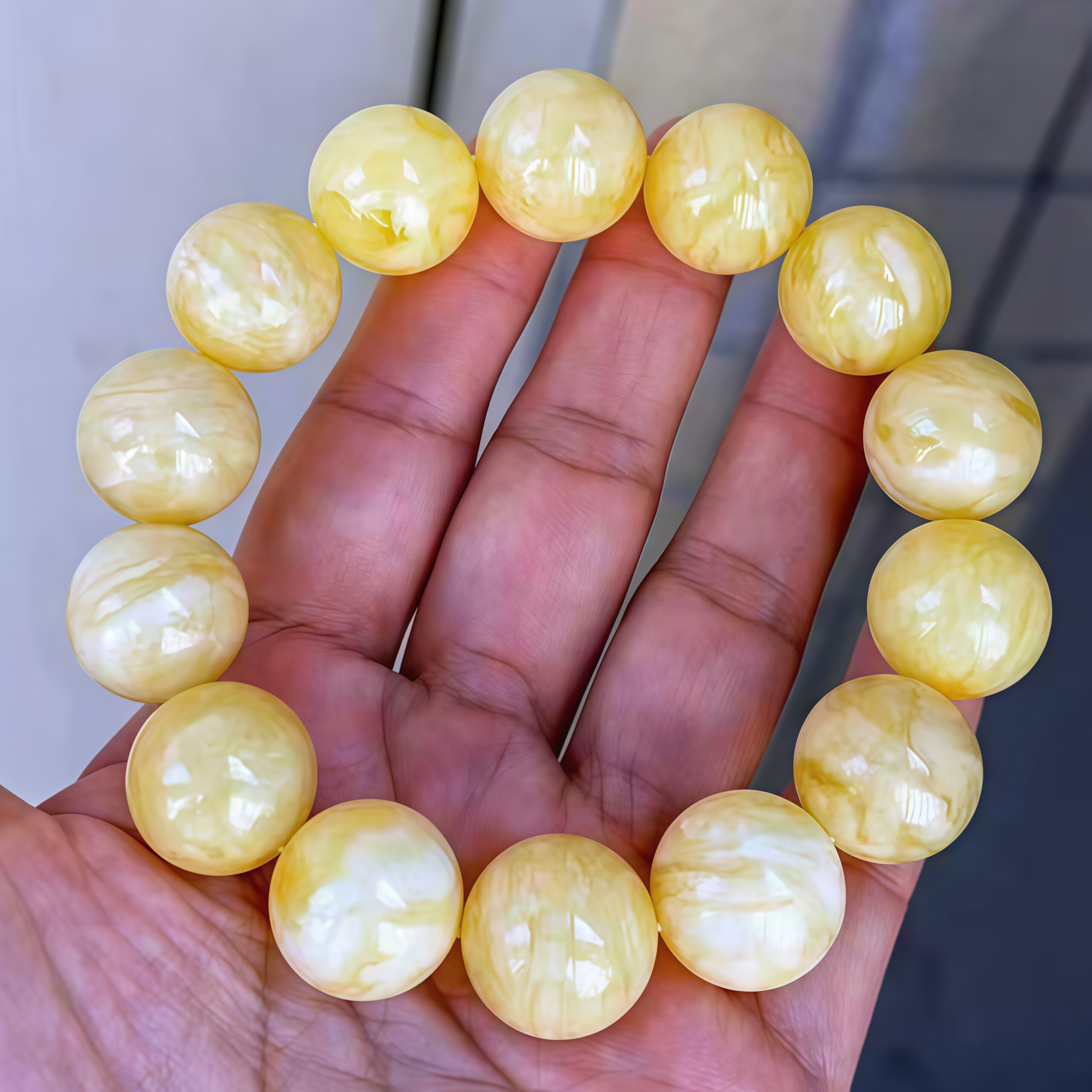 正品天然俄料蜜蜡手串极品白花蜡16mm圆珠手串文玩收藏珠宝饰品