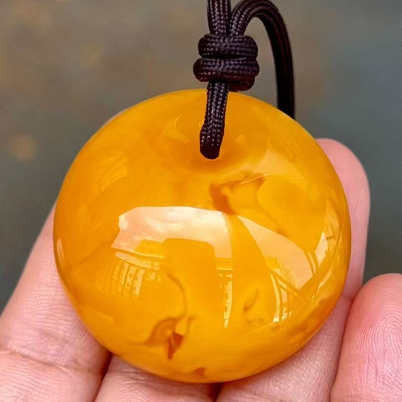 正品天然乌料精品焦皮料鸡油红蜜蜡公主扣吊坠挂件文玩珠宝饰品