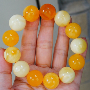 正品 天然俄料蜜蜡精品焦皮料多宝17mm圆珠手串文玩收藏珠宝饰品