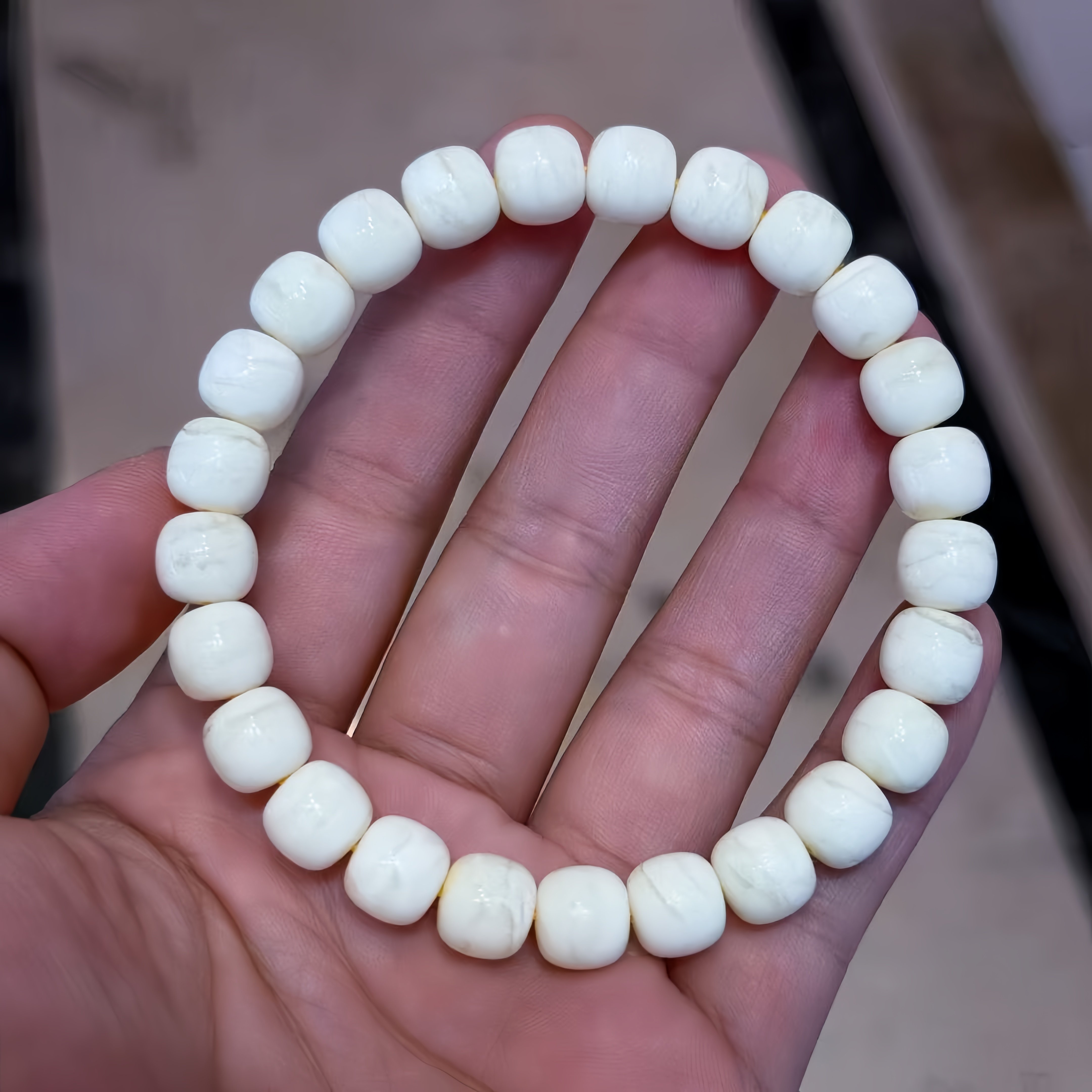 正品天然俄料精品同料瓷白蜜蜡9mm老型女款手链文玩收藏珠宝饰品