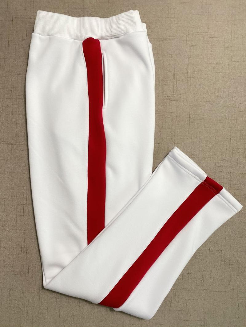春秋冬款加绒男女高中小学生纯棉校服裤白色拼接侧大红运动休闲裤