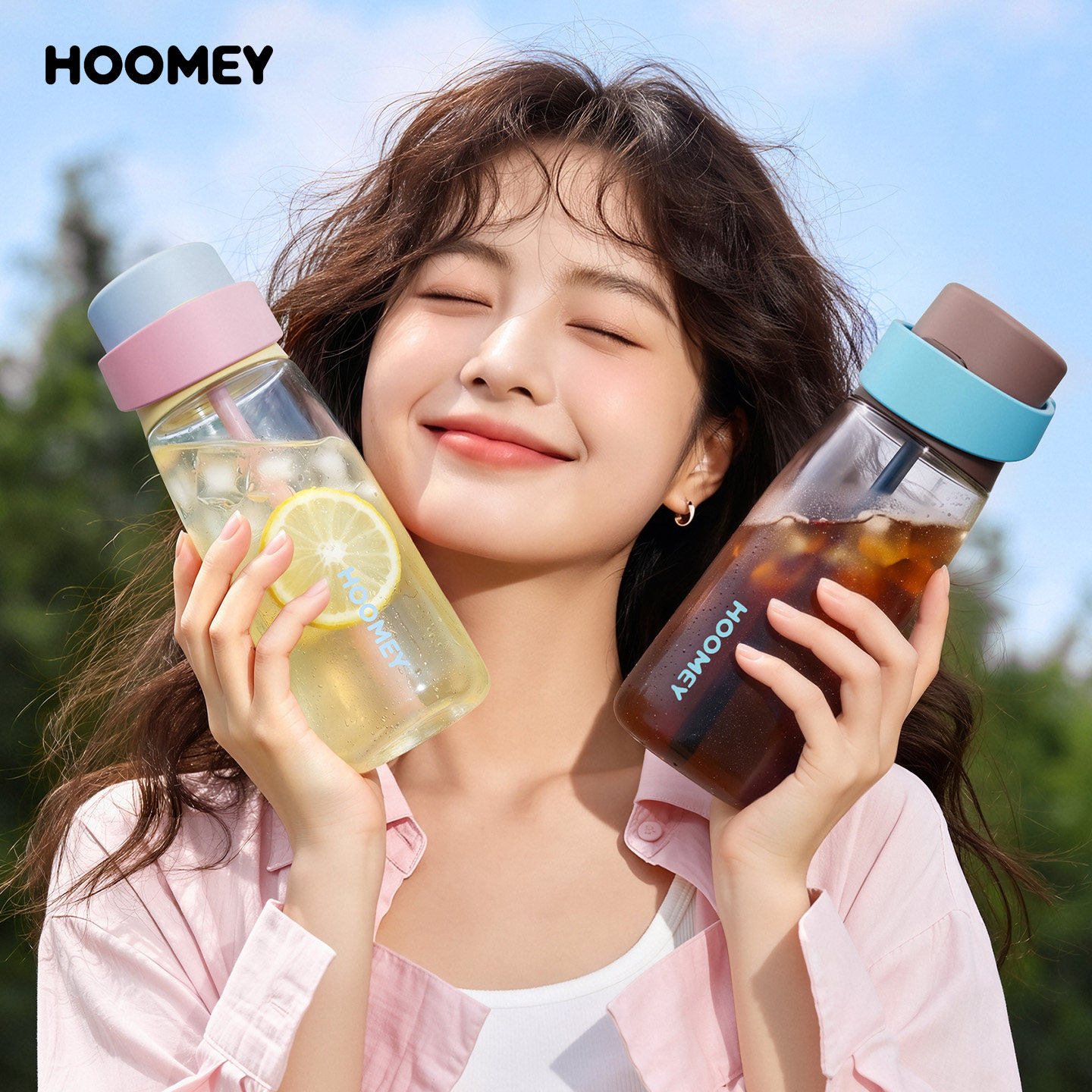 hoomey嘀嗒吸管水杯高颜值女新款大容量便携塑料运动杯子学生夏