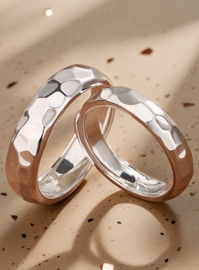 足银手工捶打戒指女开口男女