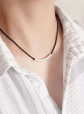 纯银竹节弯管项链2024年新款女