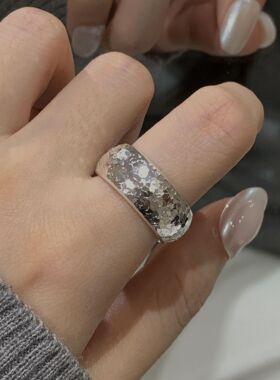 S925纯银碎冰冰泥鳅背戒指女