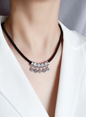 s925纯银手工编织铜钱女银饰项链