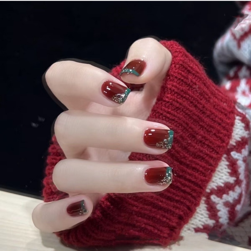 纯手工穿戴甲圣诞节法式成品甲片