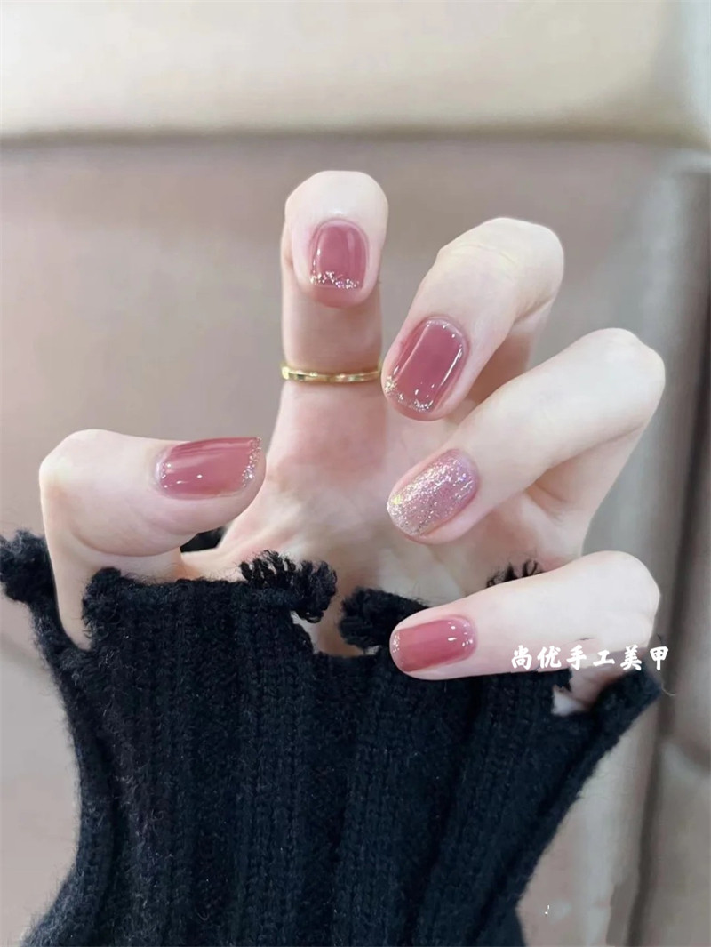 小红书显白假指甲贴片冰透玉紫美甲 法式气质成品甲片 手工穿戴甲