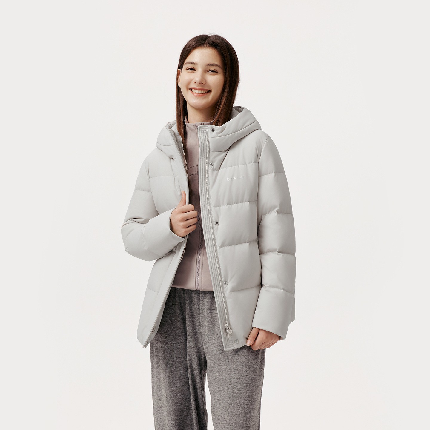 坦博尔中老年连帽短款保暖羽绒服